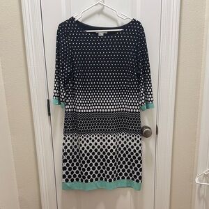 Studio One Black and White Polka Dot Shift Dress with Mint Trim